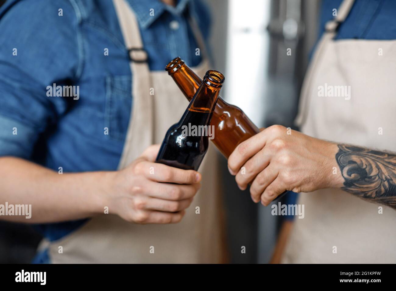 Business, eco product, craft brewery, factory, manufactory. Tasting lager and quality check Stock Photo