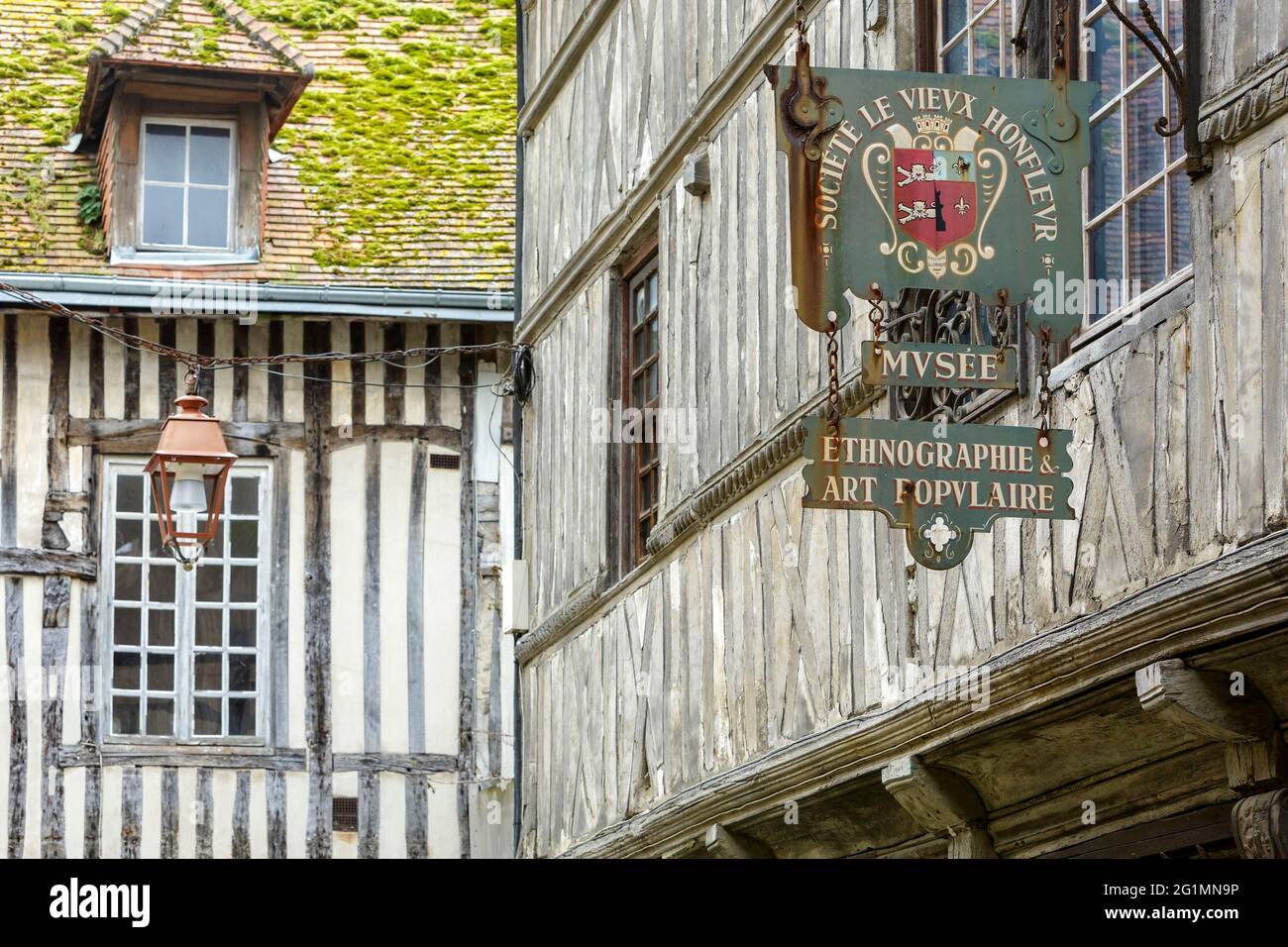 France, Calvados, estuary of the Seine, Pays d'Auge, Honfleur, facade of the Musee d'Ethnographie et d'Art Populaire (Ethography and folk art museum) located on Rue de la Prison (Prison street) Stock Photo