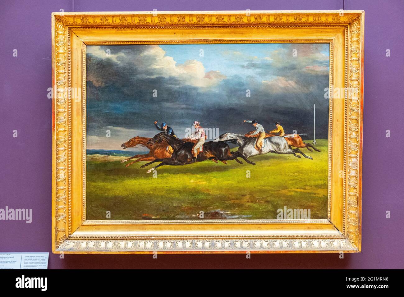 France, Paris, area listed as World Heritage by UNESCO, Louvre Museum, Horse Race also known as the Derby by Th�odore G�ricault Stock Photo