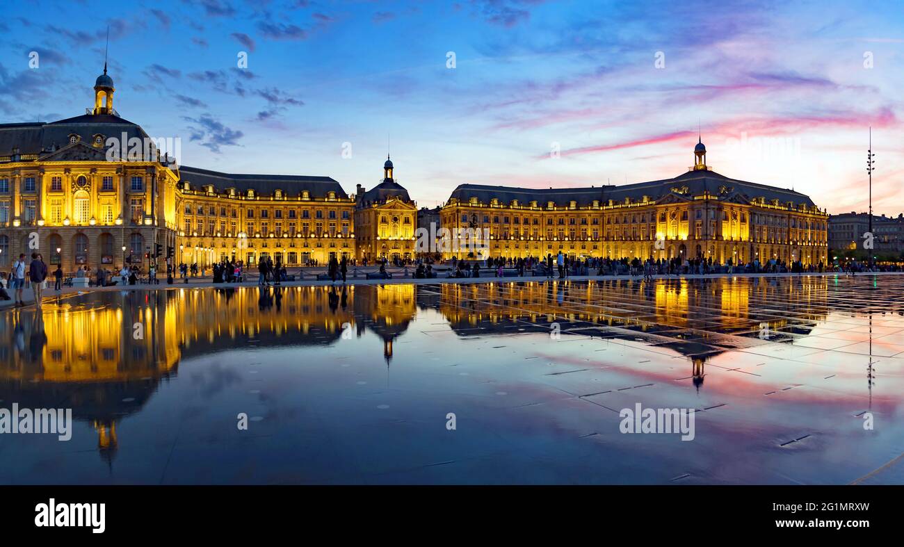 France, Gironde, Bordeaux, area classified as World Heritage, Place de la Bourse and group of buildings built in the 18th century Stock Photo