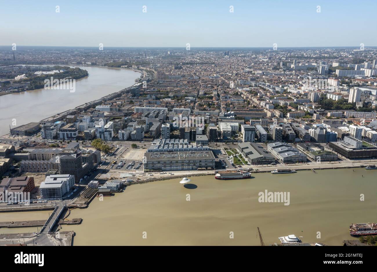 France, Gironde, Bordeaux, area classified as World Heritage, g�n�ral view from Basin afloat (aerial view) Stock Photo