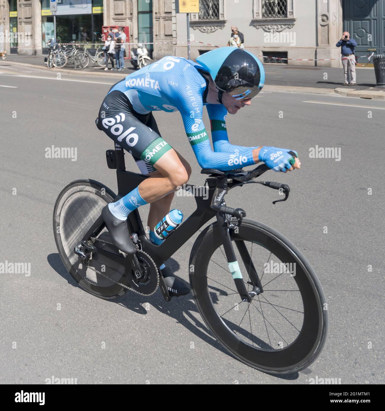 MILAN, ITALY - MAY 30: last stage of Giro 2021, Edward Ravasi competitor of  Eolo-Kometa Team at high speed during individual time trial in city street  Stock Photo - Alamy