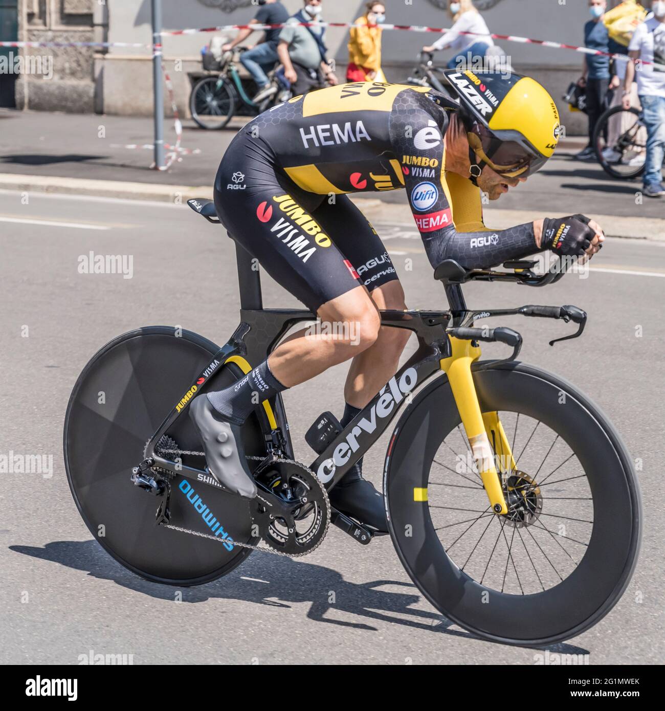 MILAN, ITALY - MAY 30: last stage of Giro 2021, Paul Martens competitor of  Jumbo-Visma Team at high speed during individual time trial in city street  Stock Photo - Alamy
