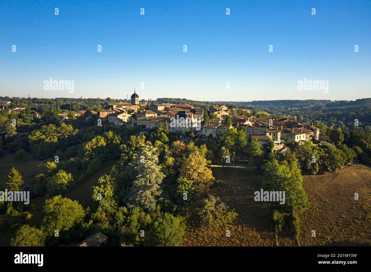 France, Ain, the medieval village of P�rouges, labeled the Most Beautiful Villages of France (aerial view) Stock Photo