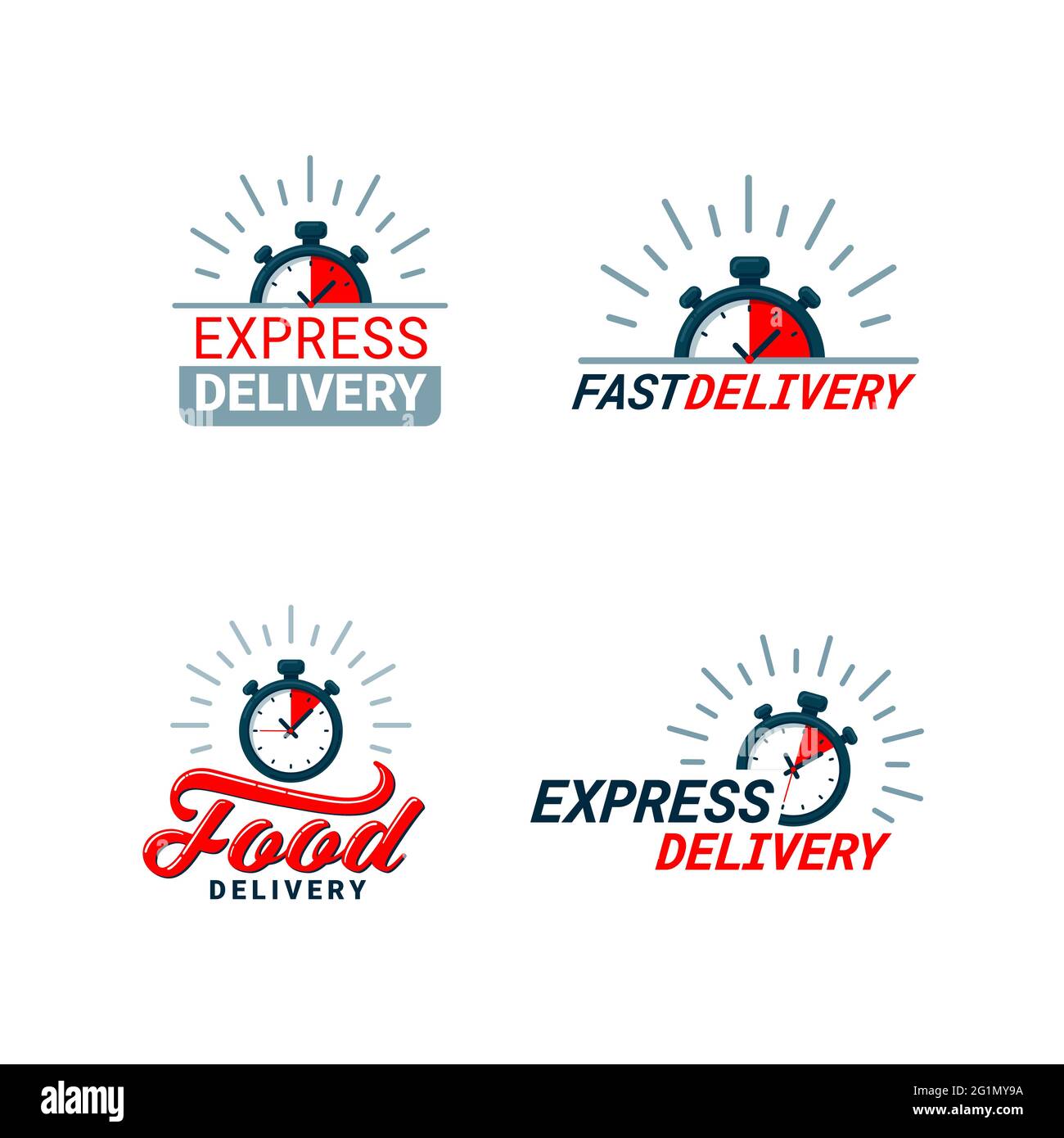 Set of Delivery Related Color Icons. Logos with timer and fast, food, or  express delivery inscriptions in red and gray. Flat style vector  illustration Stock Vector Image & Art - Alamy
