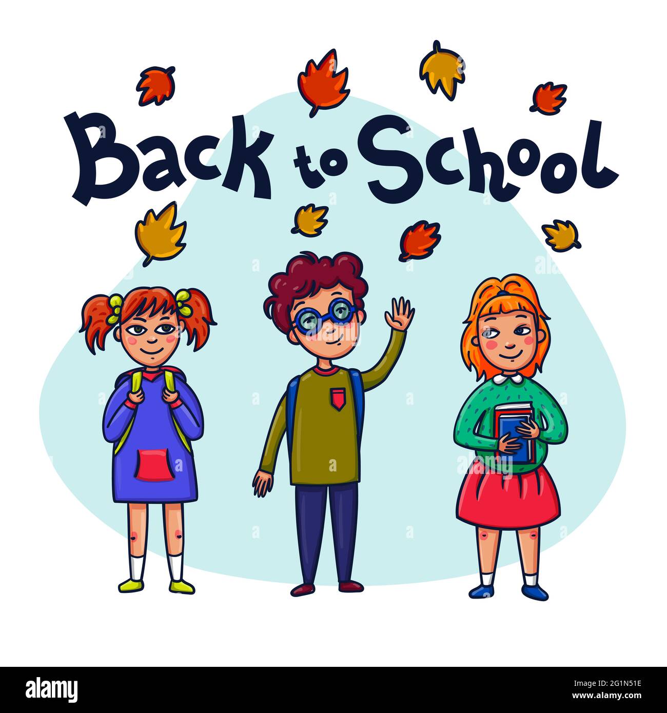 Back to school. Funny children with schoolbooks and backpacks. School ...