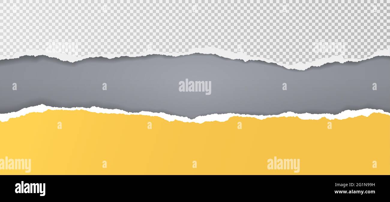 Torn, ripped yellow and squared paper strips with soft shadow are on ...