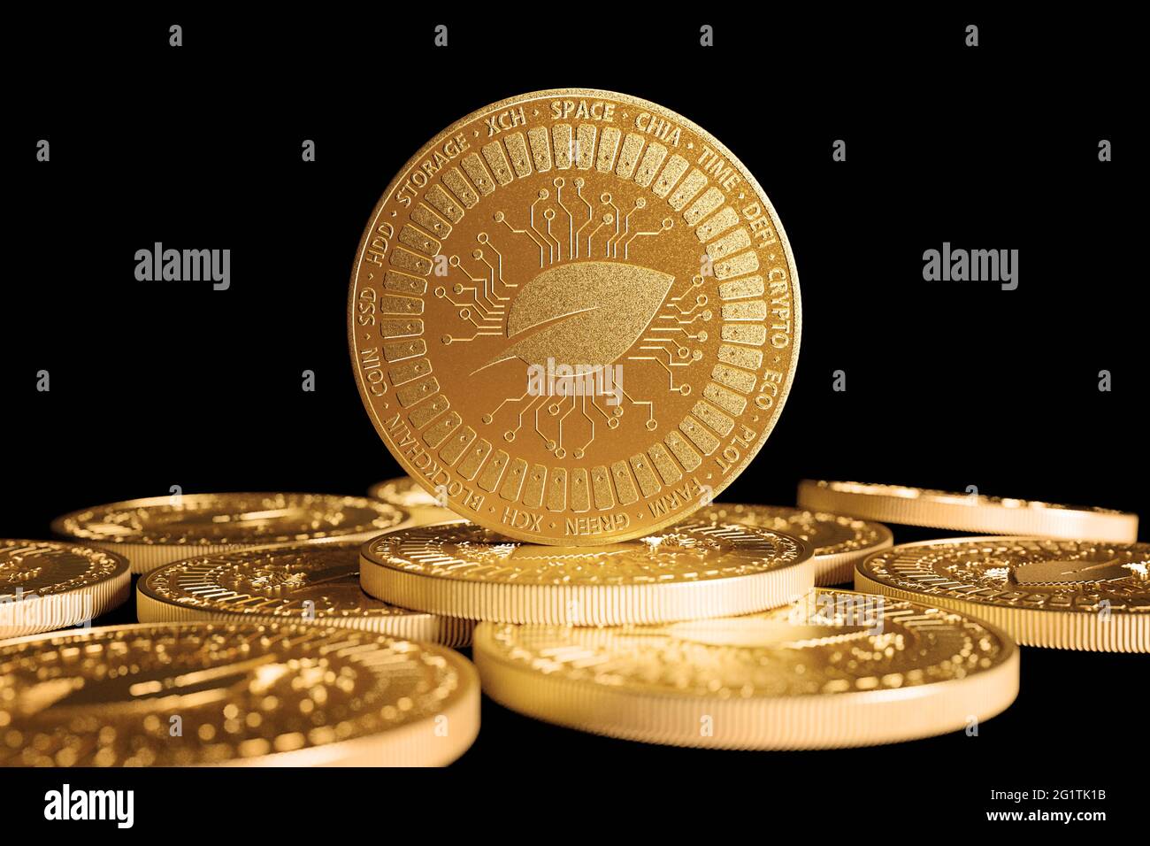A pile of Chia coins which is a cryptocurrency. Chia cryptocurrency claims  to be more environmental friendly and green Stock Photo - Alamy