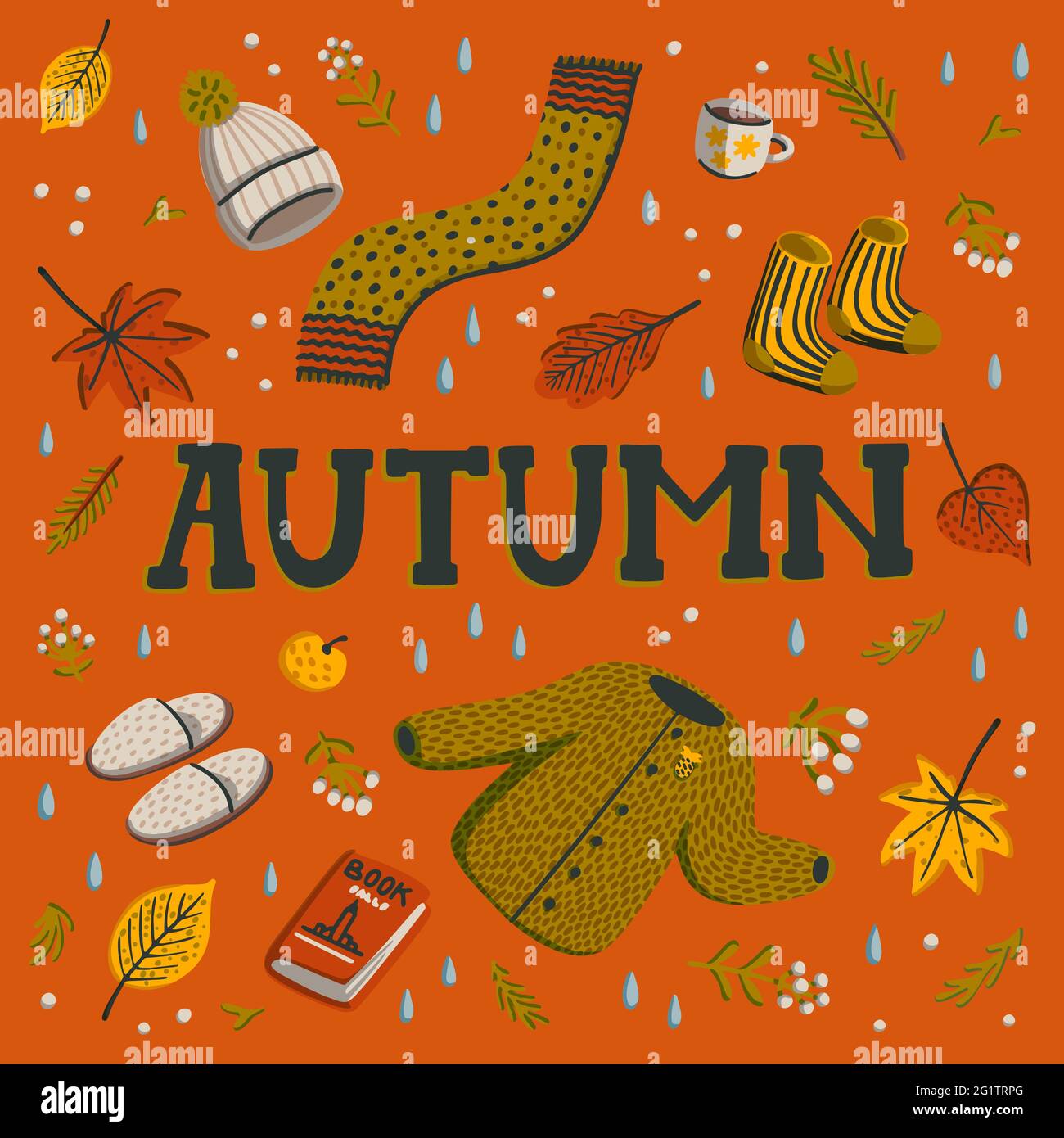Hello autumn. Collection of fall season elements. Autumn greeting card ...