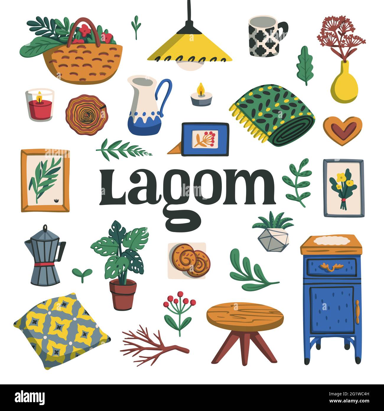 Lagom. Concept of Scandinavian lifestyle. Illustration with lagom ...