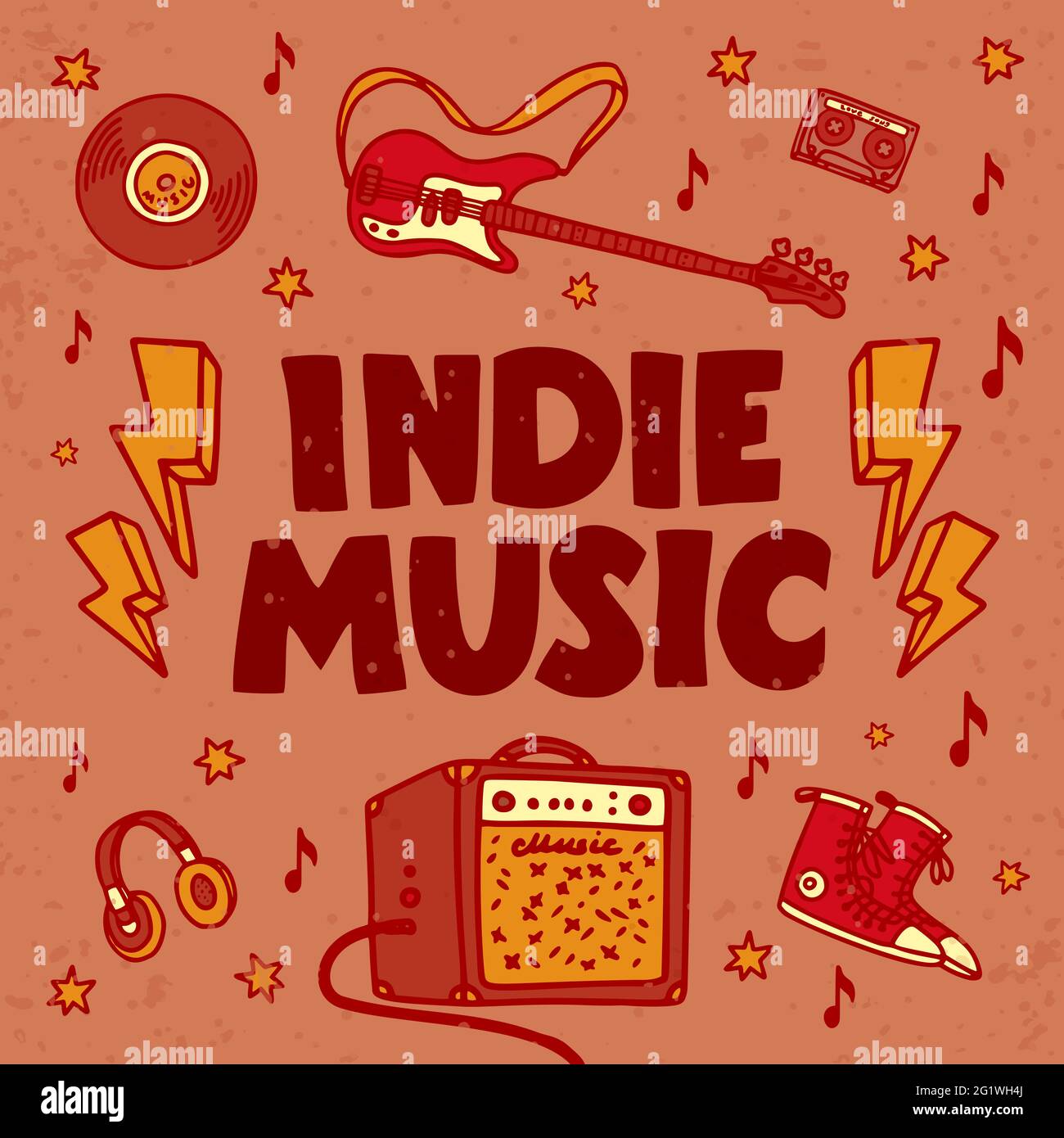 Indie music festival poster or flyer template. Illustration of music  related objects such as guitar, sound amplifier, indie rock inscription.  Template Stock Vector Image & Art - Alamy