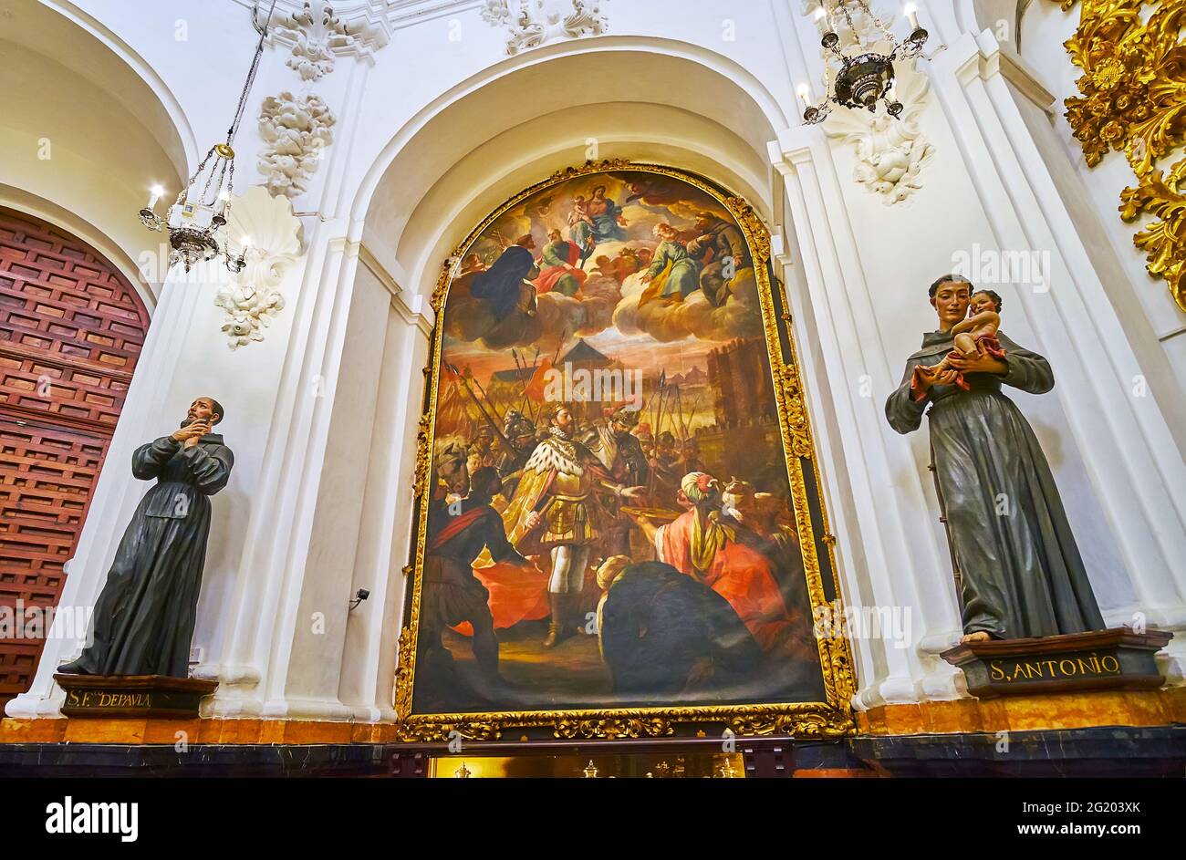 CORDOBA, SPAIN - SEP 30, 2019: The masterpiece painting The Conquest of Cordoba by Fernando III the Saint in Capilla Teresa of Mezquita- Catedral, on Stock Photo