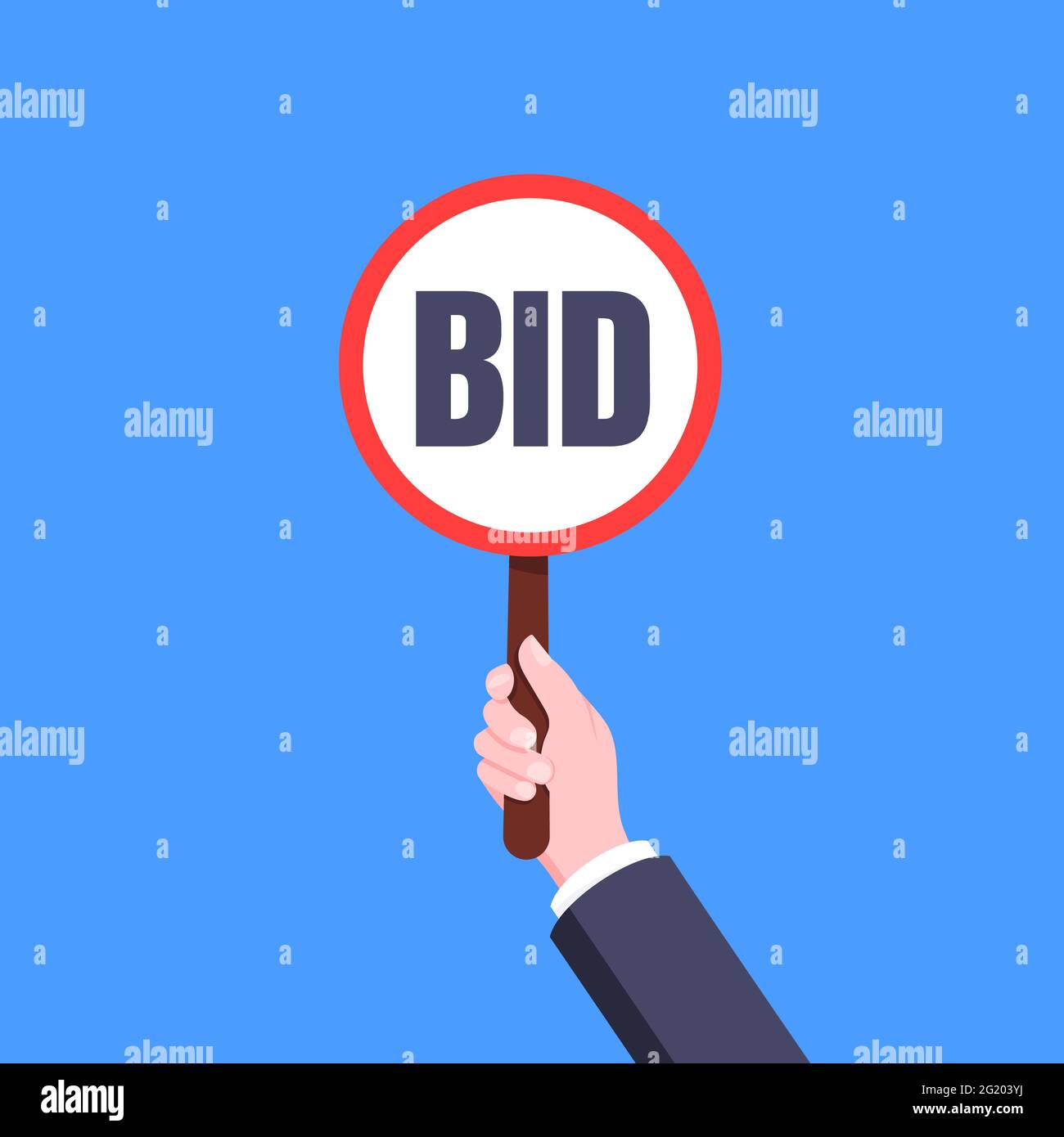 Bidding process auction paddles flat hand Vector Image