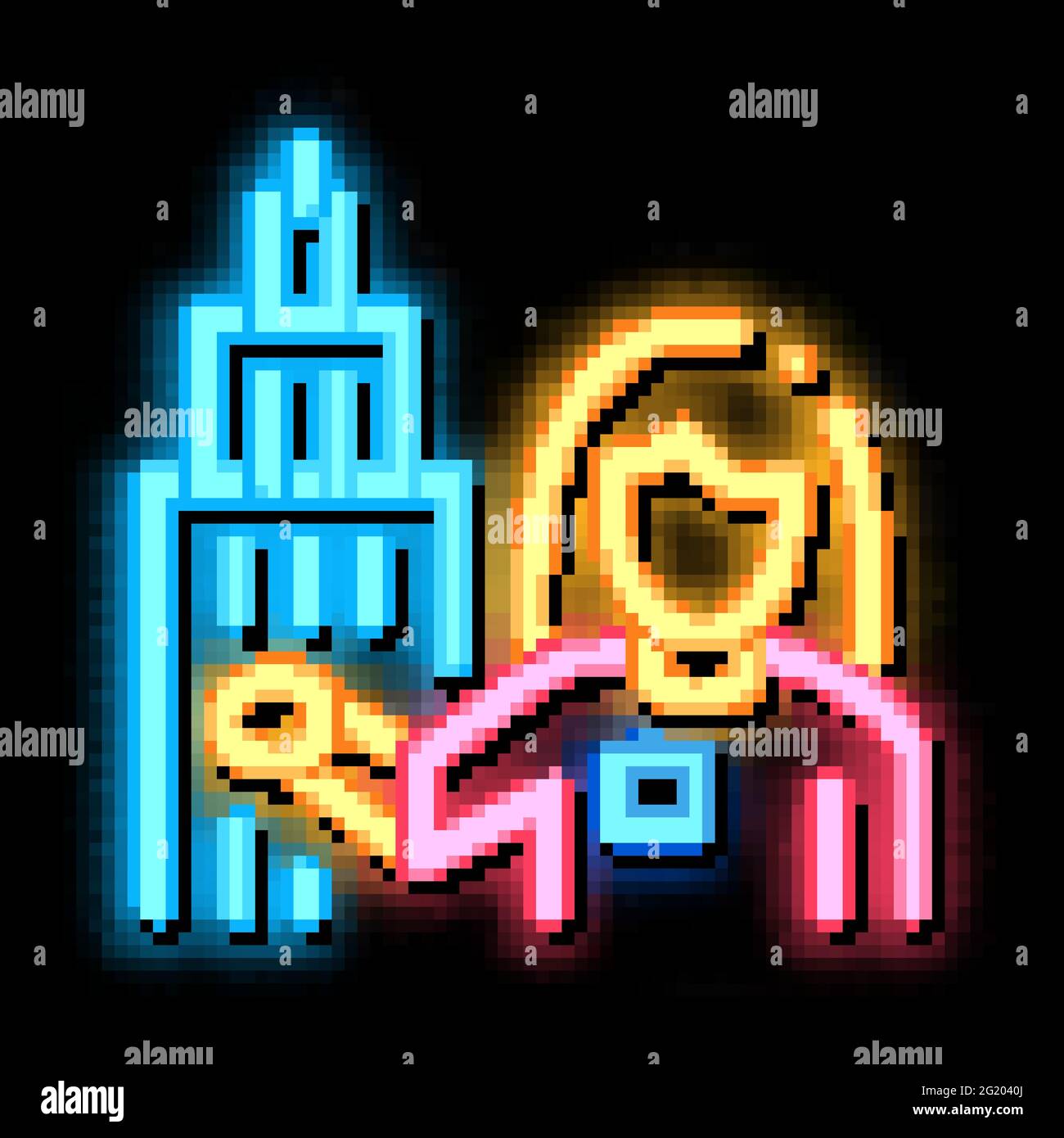 Woman Guide near Tower neon glow icon illustration Stock Vector Image ...