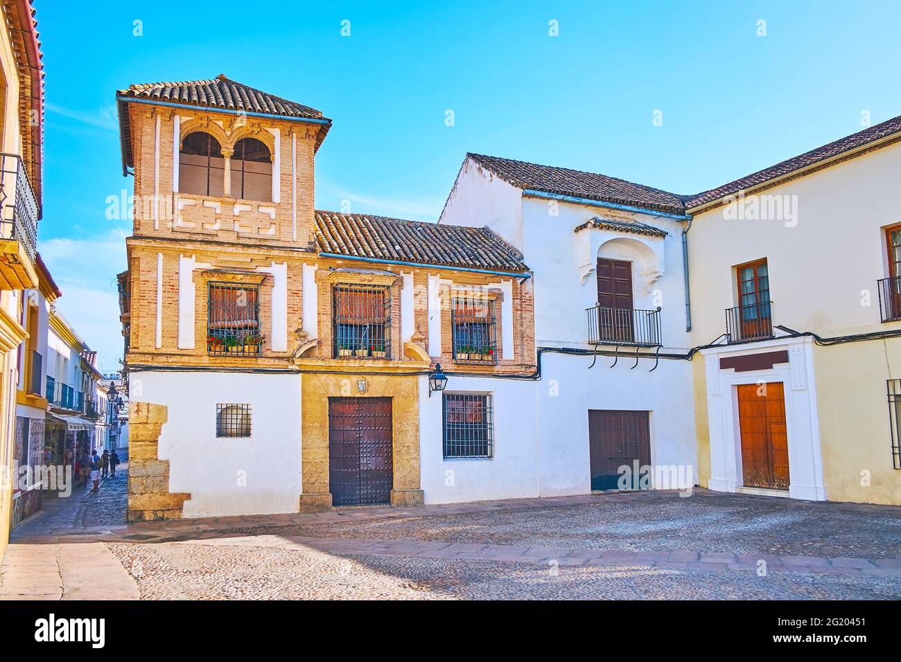 Historic Maimonides Square with preserved medieval mansions, located in Jewish Quarter - Juderia, Cordoba, Spain Stock Photo