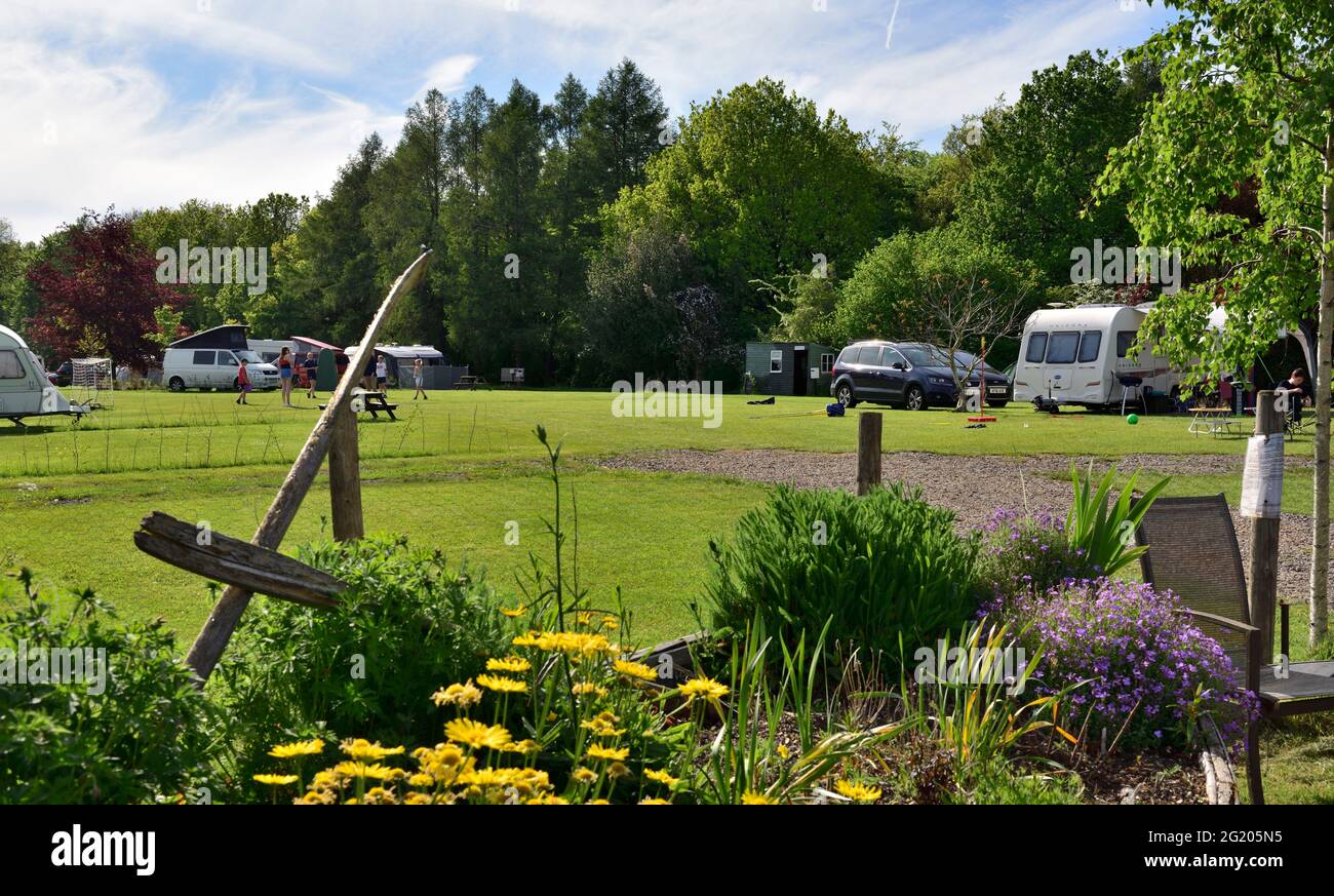 “Cherry Tree Glamping” rural camping and caravanning site near Stroud, Gloucestershire, UK Stock Photo