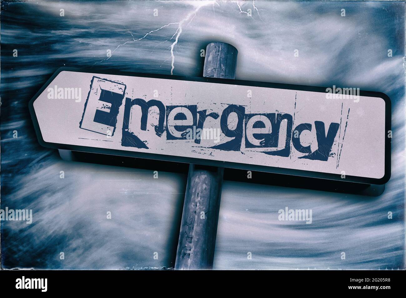 Signage with Emergency displayed Stock Photo