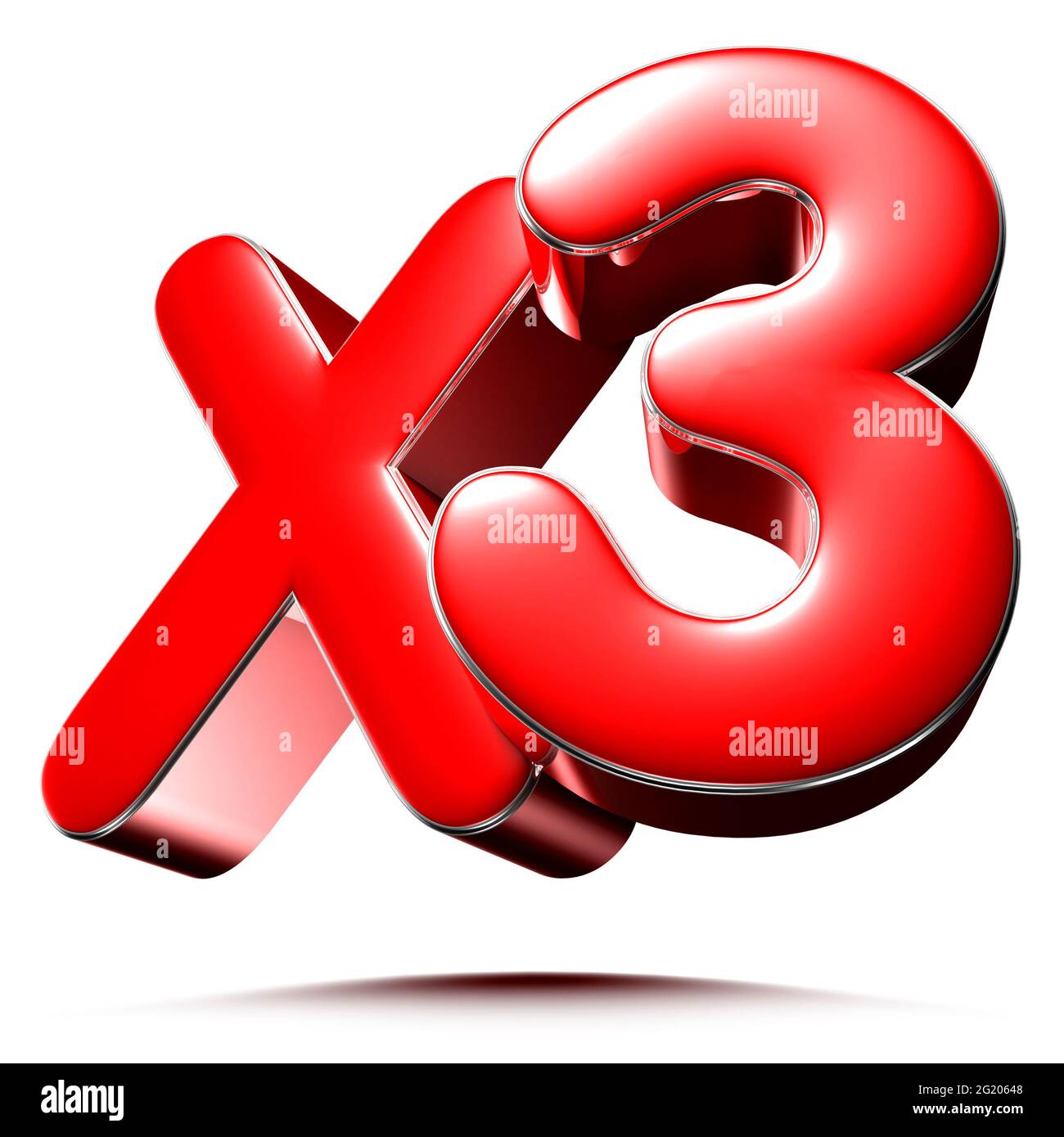 X3 red 3D illustration on white background with clipping path. Stock Photo