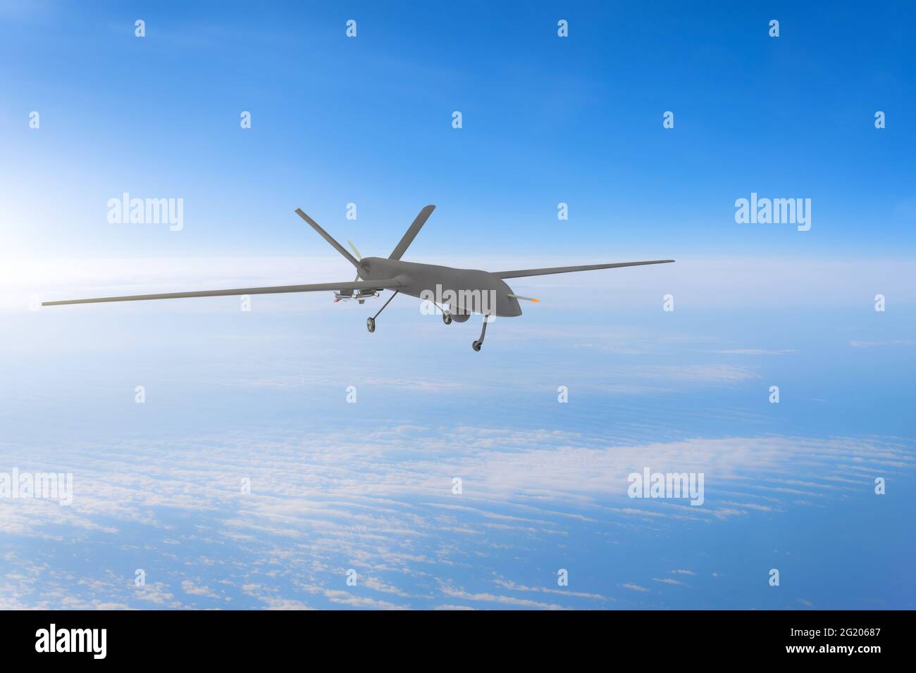 Unmanned military drone on patrol air at high altitude Stock Photo