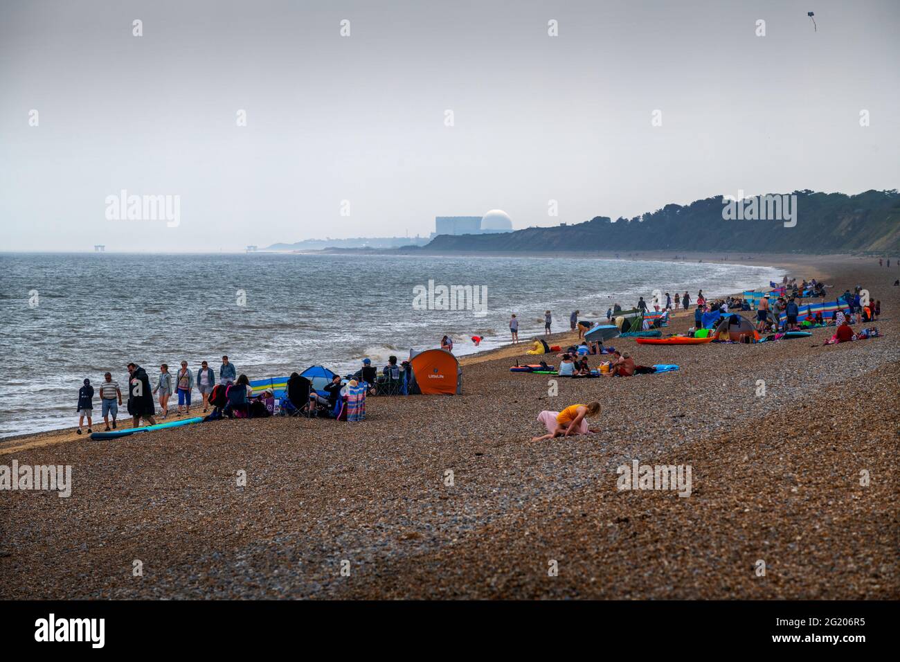 Dunwich Beach looking to Sizewell Nulear Power Station June 2021 Stock Photo