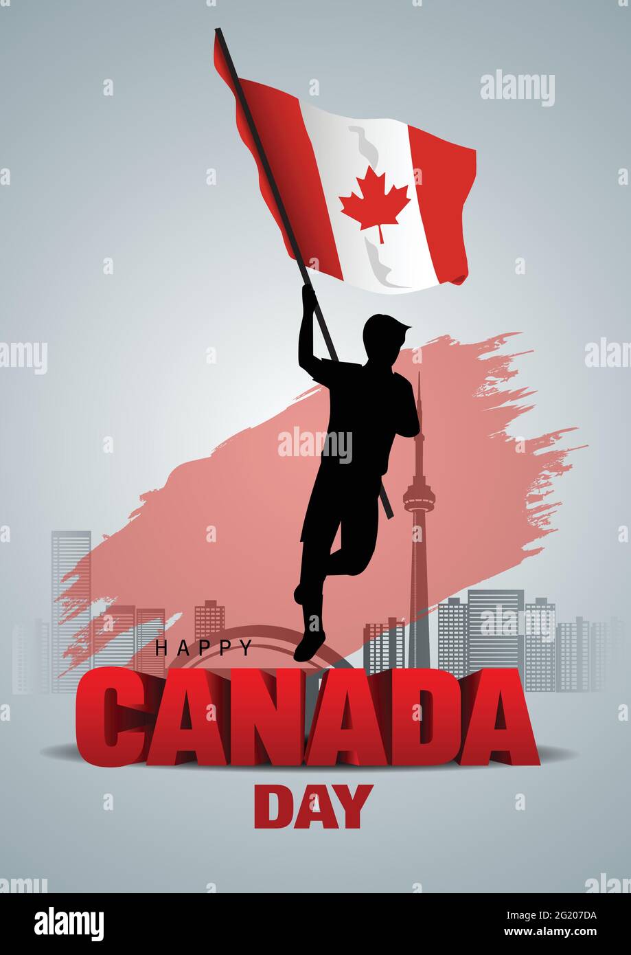 happy Canada day. vector illustration of Canadian man with flag. poster