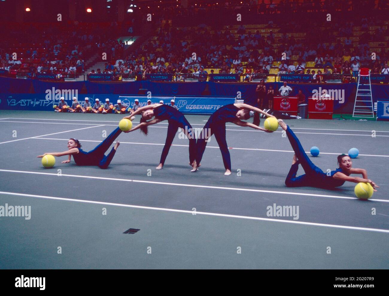 Gymnastic performance at the President's Cup tennis tournament, Uzbekistan 2000 Stock Photo