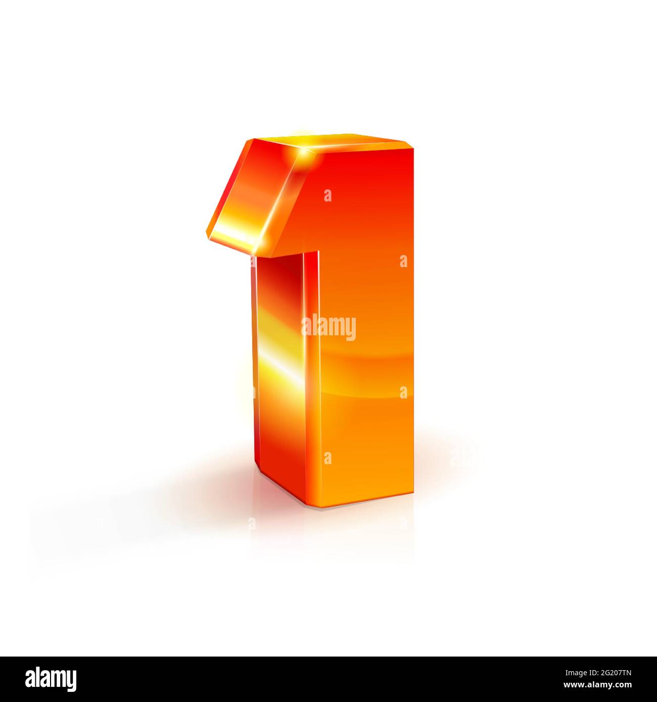3d orange-red realistic volume image number one 1. Isolated on white