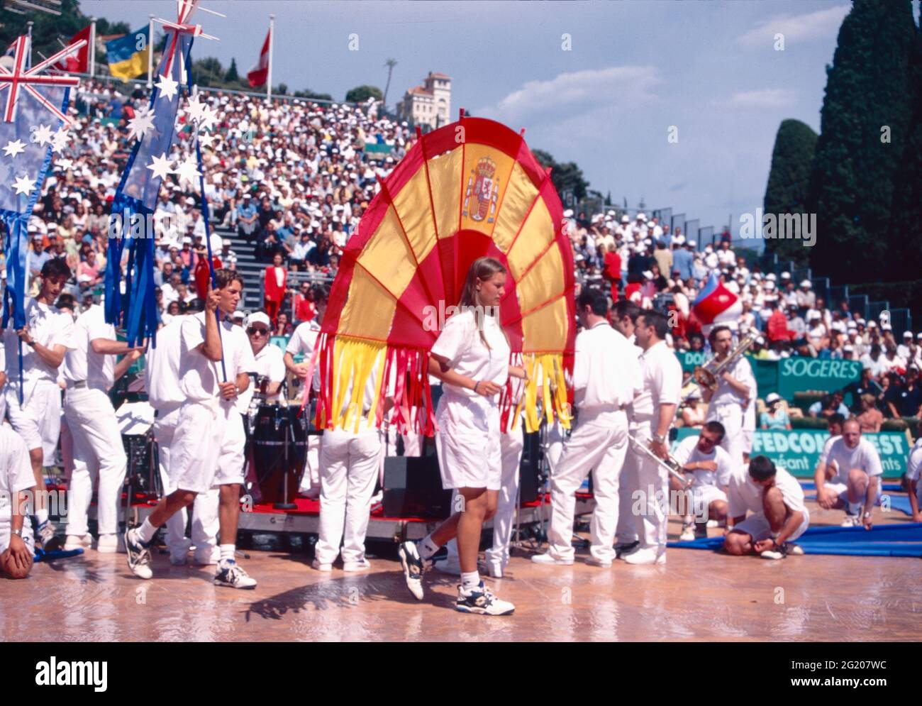 Spanish and Australian tennis teams parade, Montecarlo Open 1997 Stock Photo