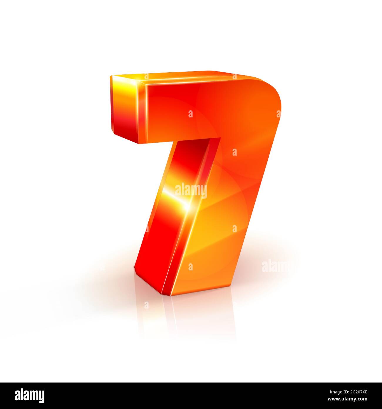 3d orange-red realistic volumetric image number seven 7. Isolated on white background Stock Vector