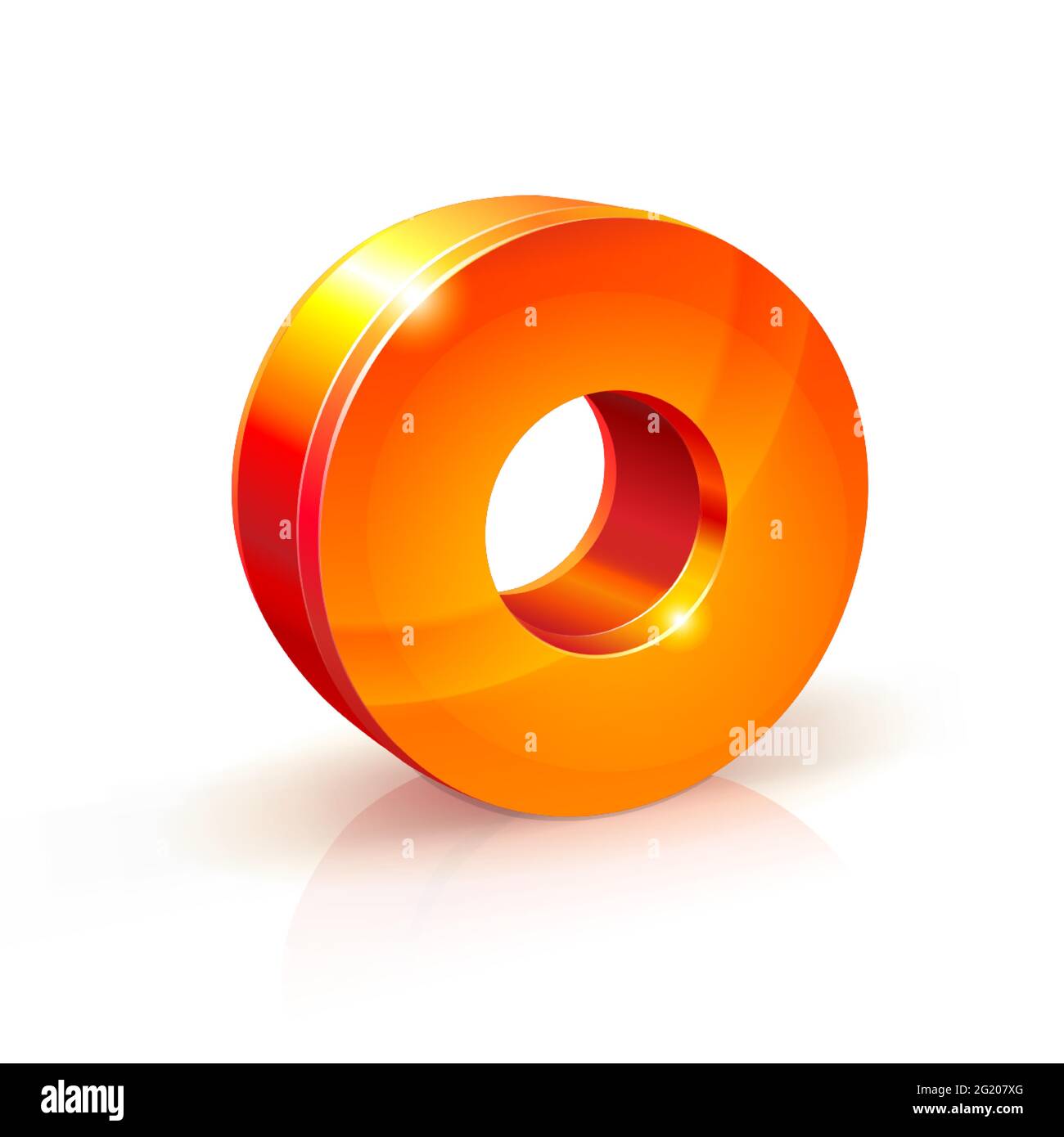 3d orangered realistic volumetric image number 0 zero. Isolated on
