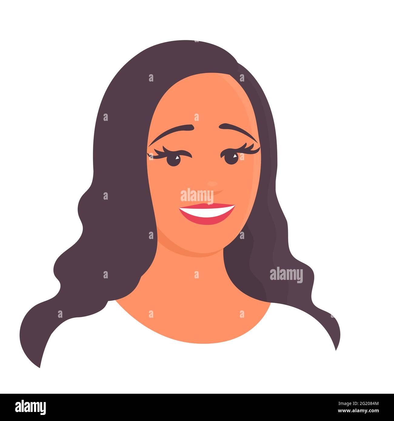 Young Beauty Girl With A Happy Smile On Her Face Vector Cartoon Illustration On White