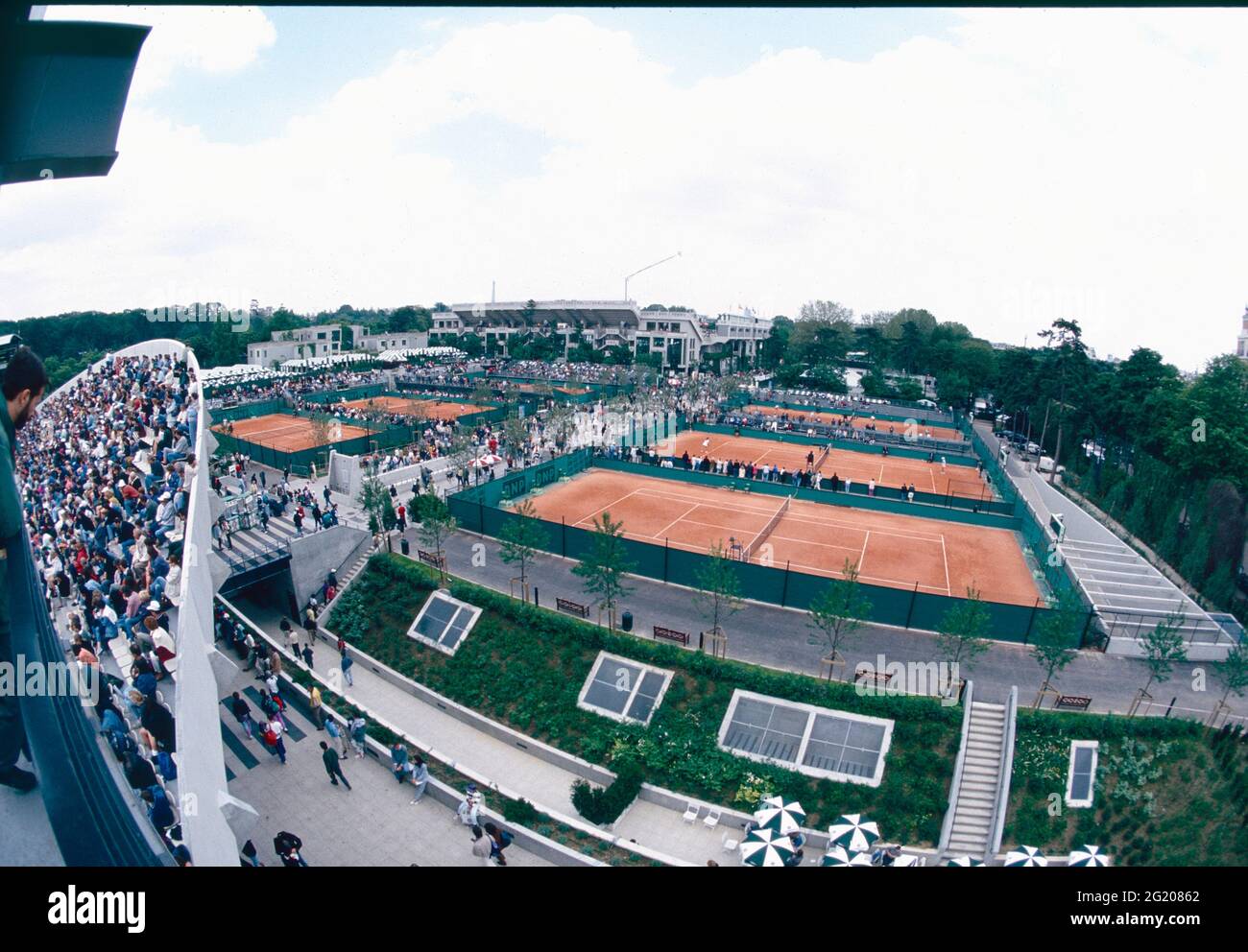 View of the tennis courts, Roland Garros, France 1989 Stock Photo