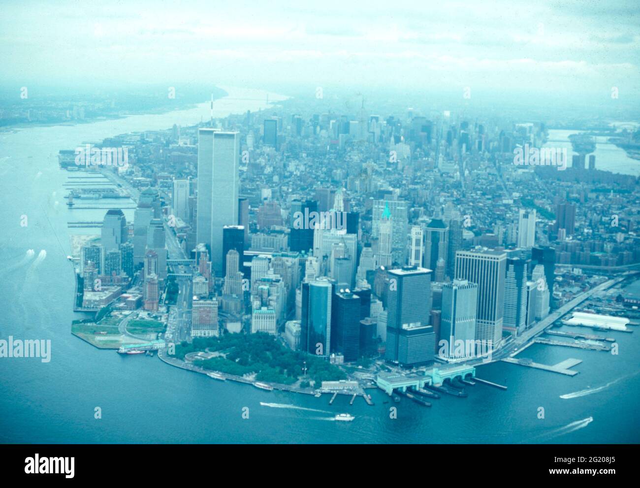 Aerial view of Manhattan, NY USA 1997 Stock Photo
