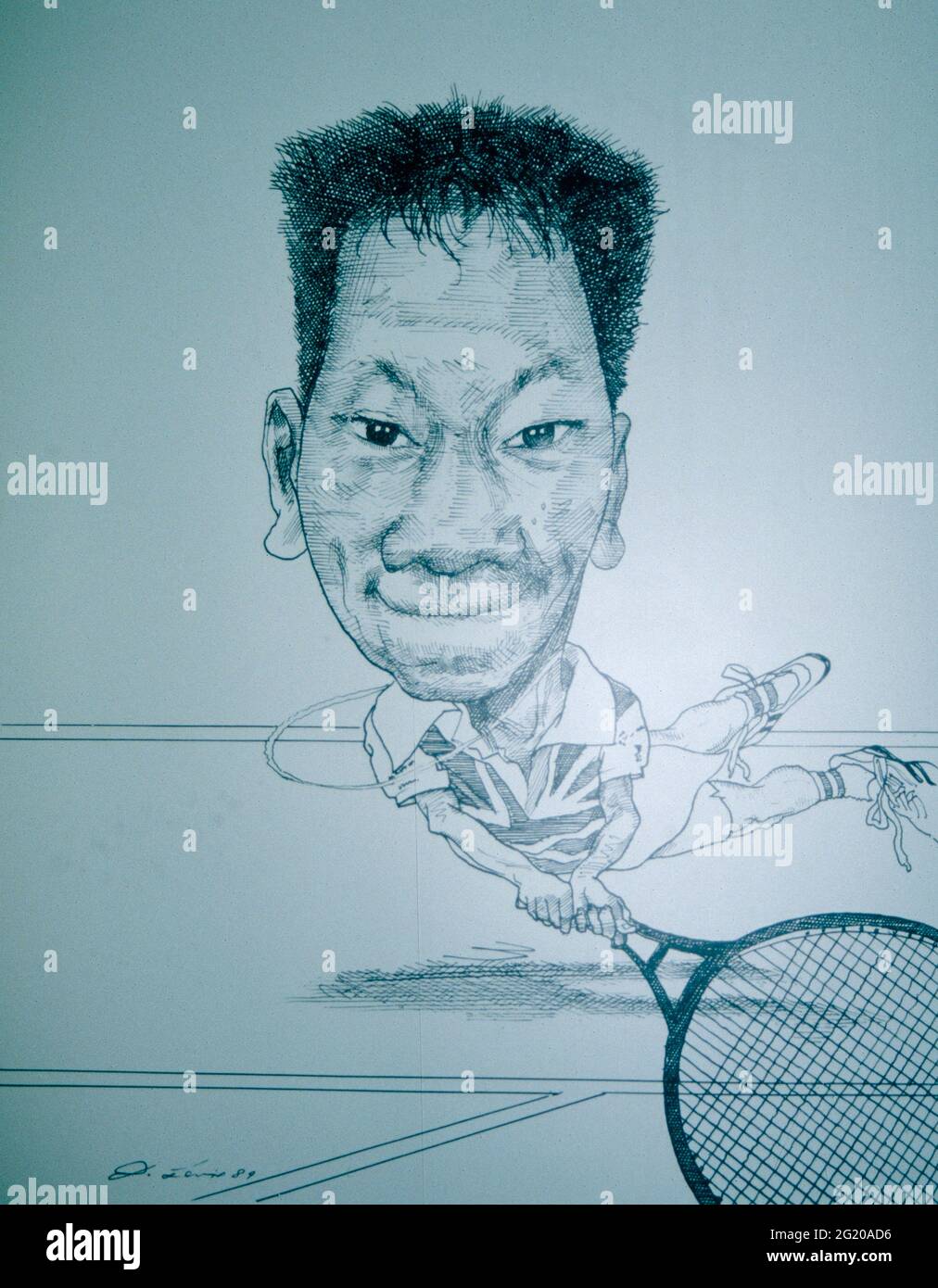 Caricature of unidentified tennis player, 1989 Stock Photo - Alamy
