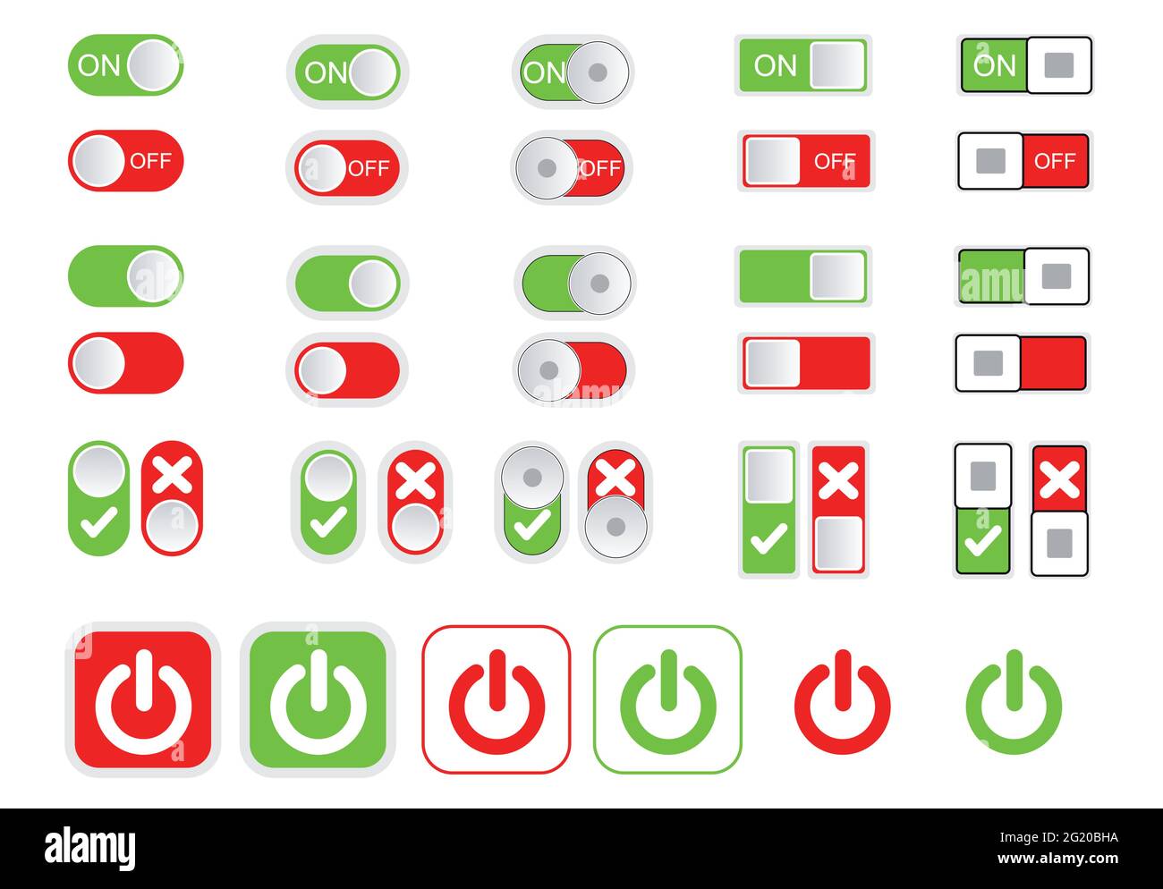 Flat icon colorful switchers onoff isolated on white background. Toggle ...