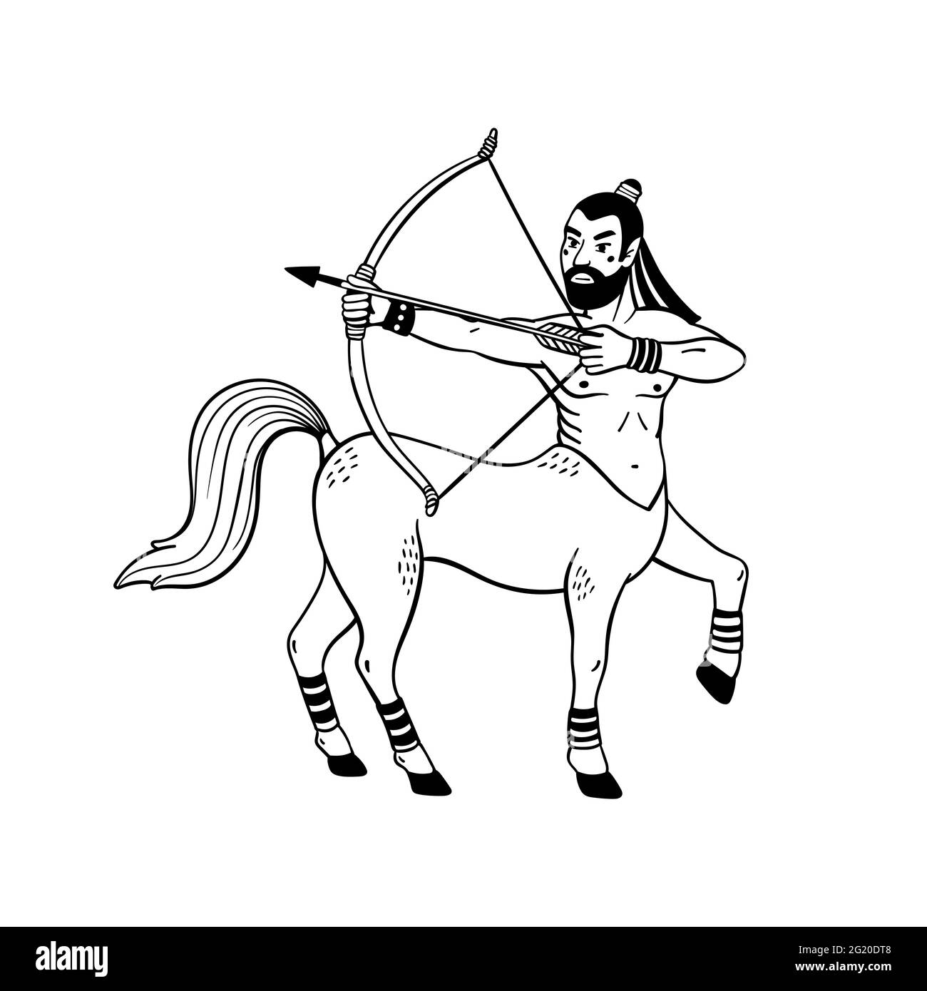 Magical creatures set. Mythological creature - centaur. Doodle style black and white vector illustration isolated on white background. Tattoo design o Stock Vector