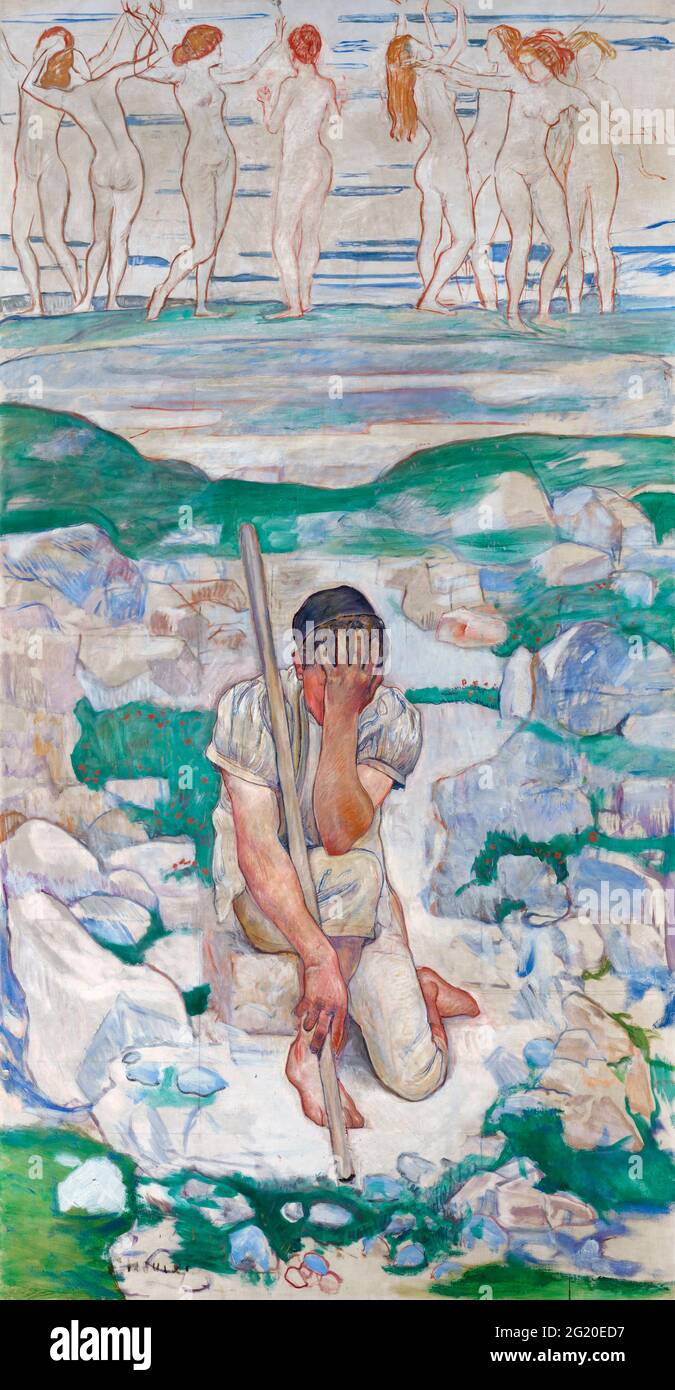 Ferdinand Hodler. Painting entitled 'The Dream of the Shepherd (Der Traum des Hirten)' by the Swiss symbolist painter, Ferdinand Hodler (1853-1918). oil on canvas, 1896 Stock Photo