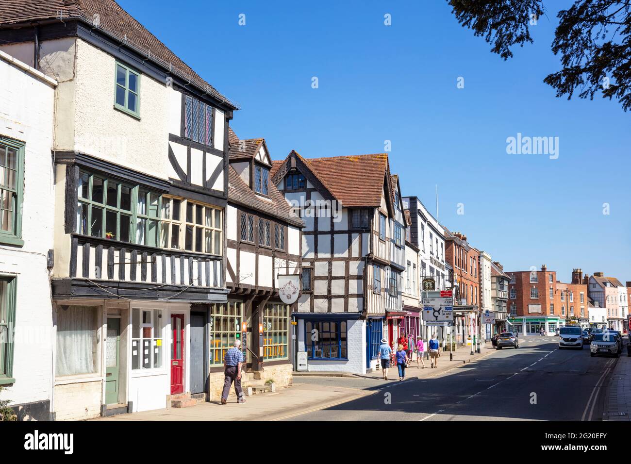 Tewkesbury Town centre shops and medieval buildings Barton Street A38