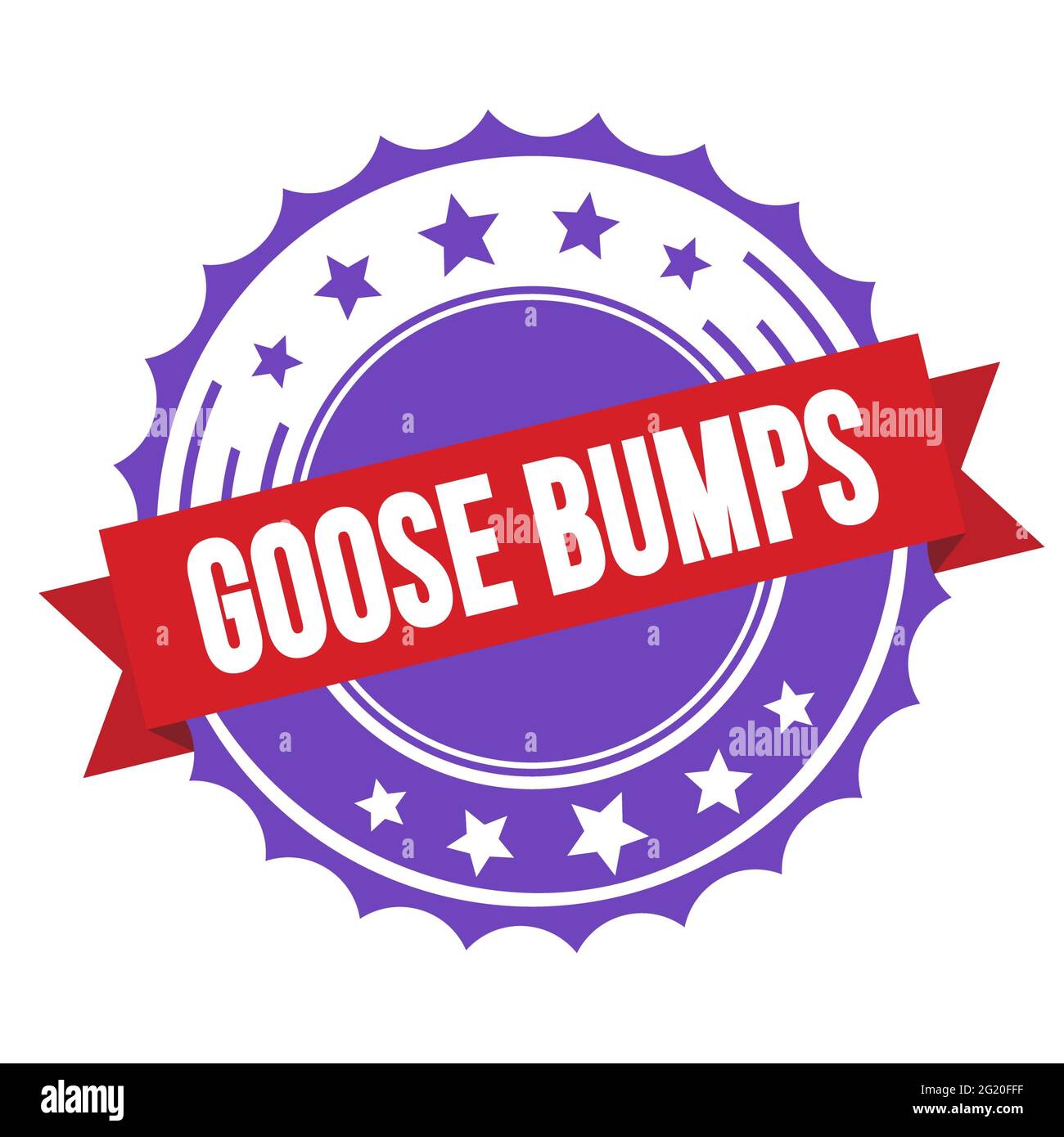 GOOSE BUMPS text on red violet ribbon badge stamp. Stock Photo