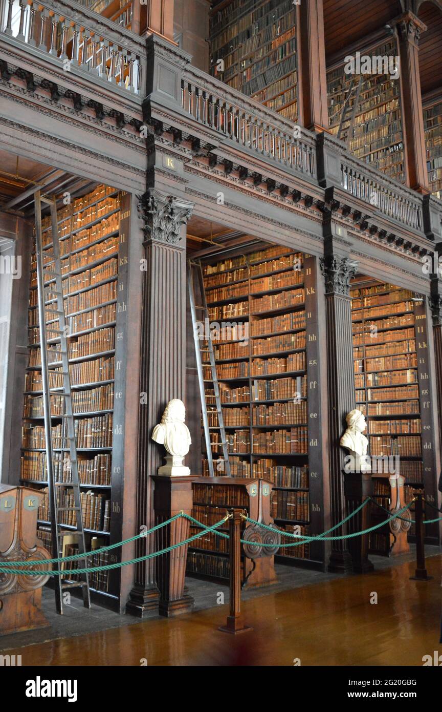 Stacks of books in the Long Room, Trinity College, Dublin Ireland Stock Photo