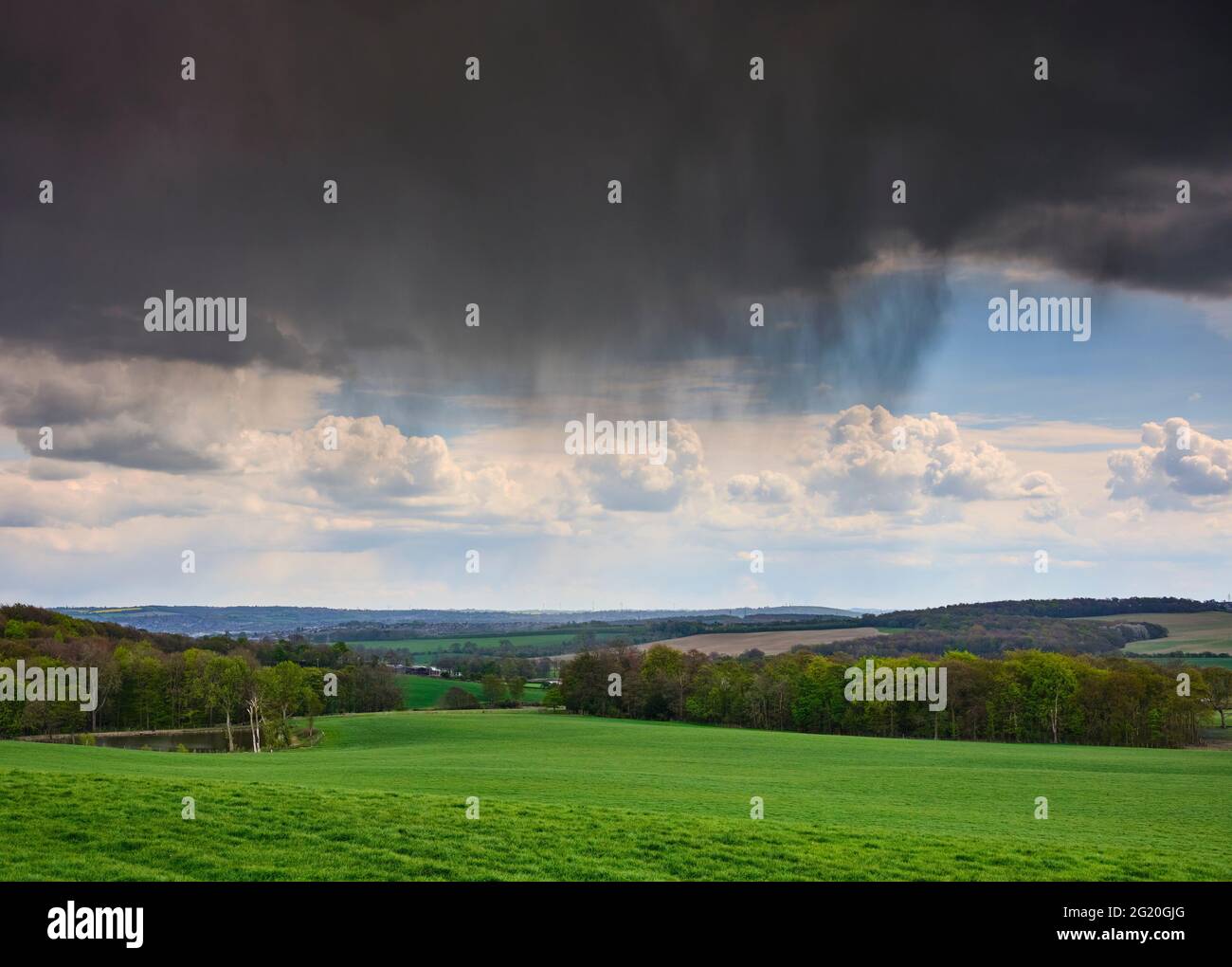 Ominous rain clouds looking south east over countryside in South Yorkshire Stock Photo