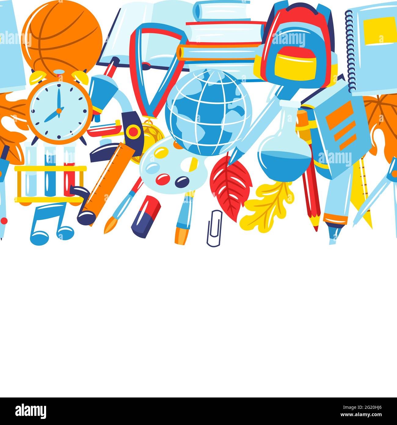 School seamless pattern with education items. Supplies and stationery background. Stock Vector