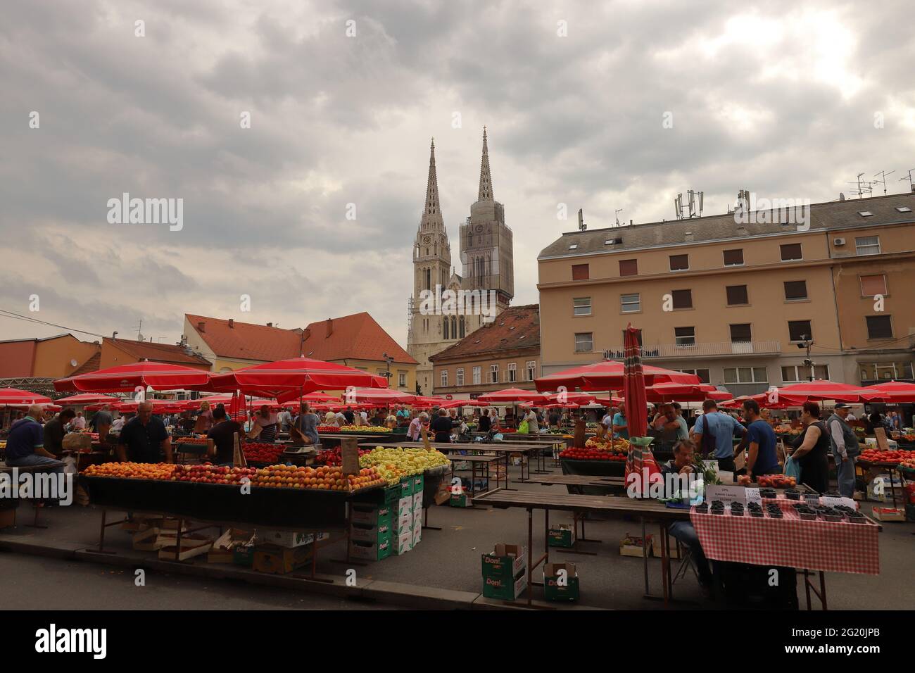 CROATIA, ZAGREB, DOLAC MARKET - JULY 28, 2019; Stalls at Dolac Market Stock Photo