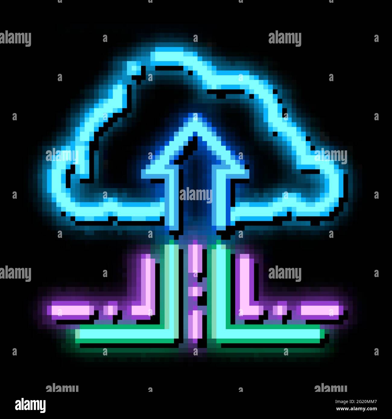 fintech cloud storage neon glow icon illustration Stock Vector