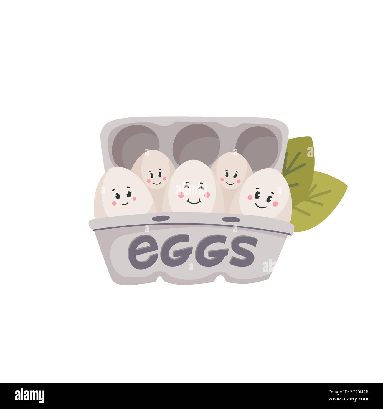 Cute eggs. White eggs with cute faces in carton box. Chicken eggs