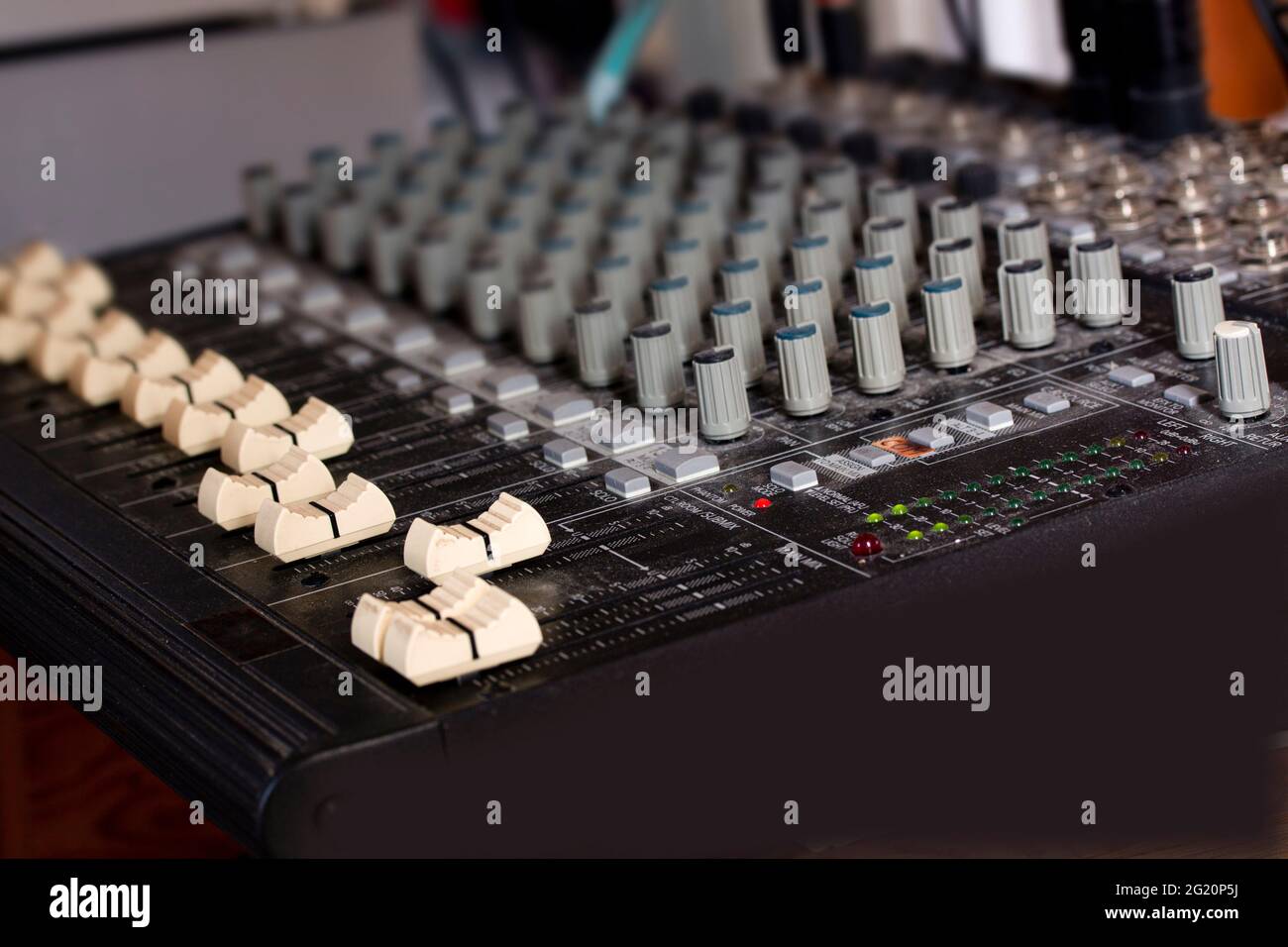 fashioned music sound mixer. Professional audio mixing console DJ with buttons, and sliders Stock Photo Alamy