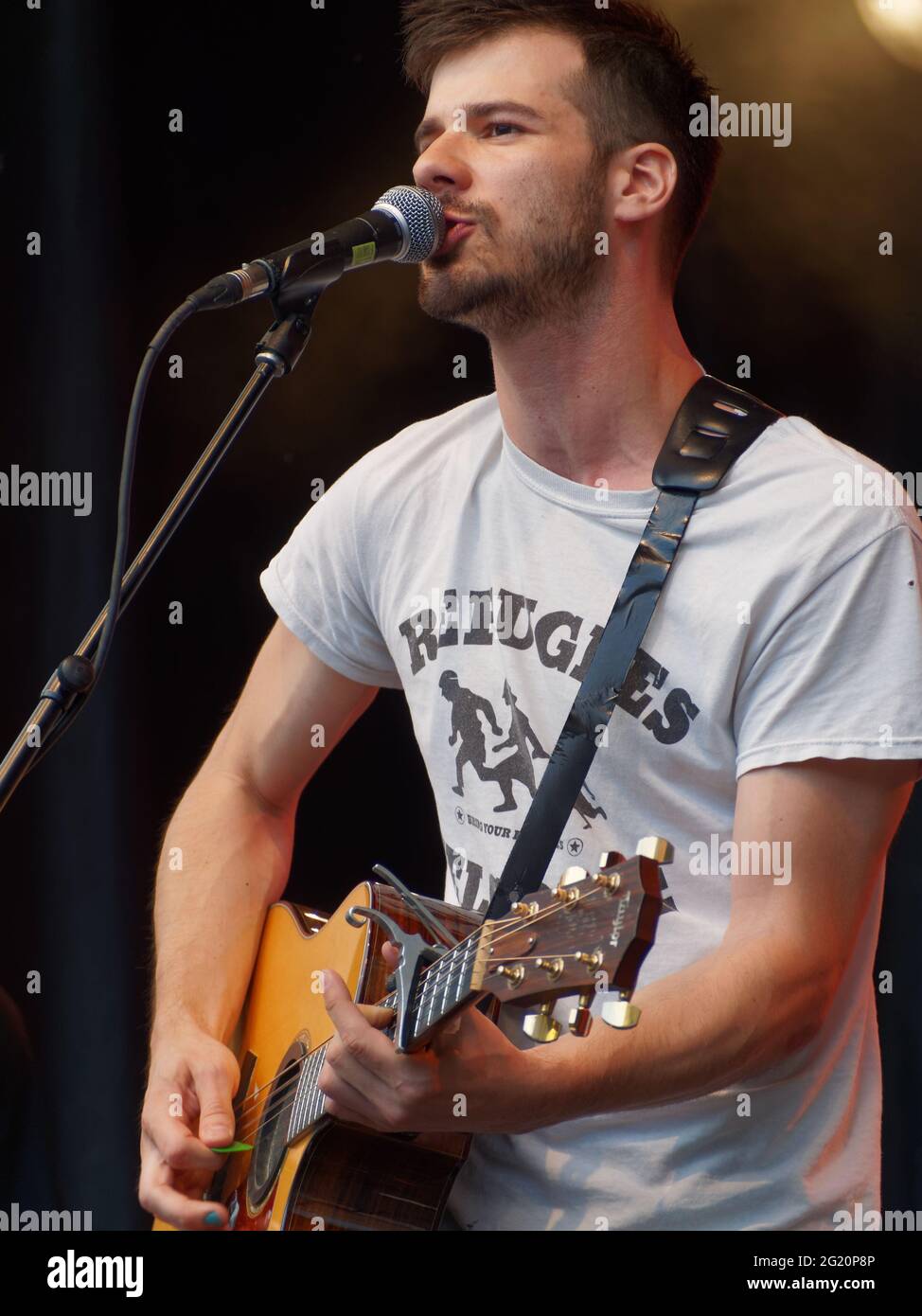 Quebec singer Noe Talbot perform on stage at the Francos music festival in downtown Montreal