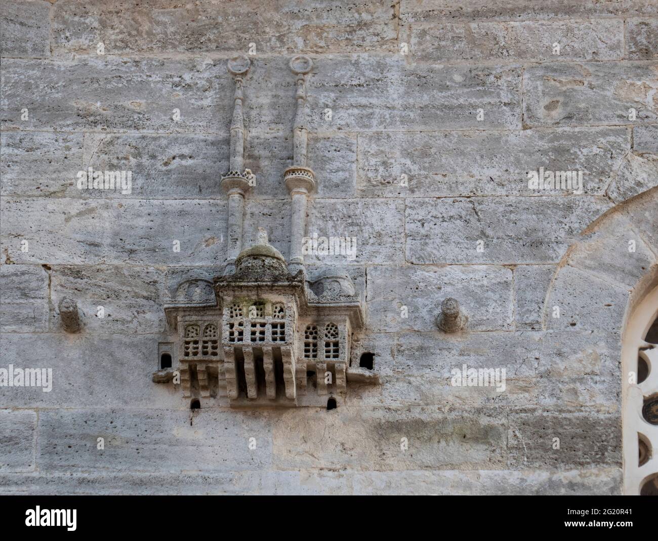 One of the historical bird houses built for birds on the walls of mosques and madrassas during the Ottomans. Stock Photo