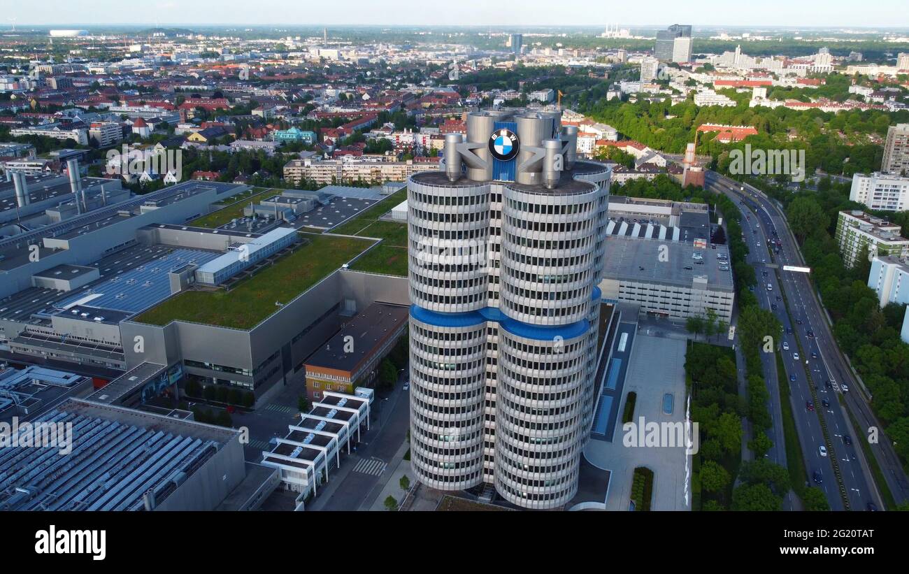 BMW Headquarter in Munich - aerial view Stock Photo