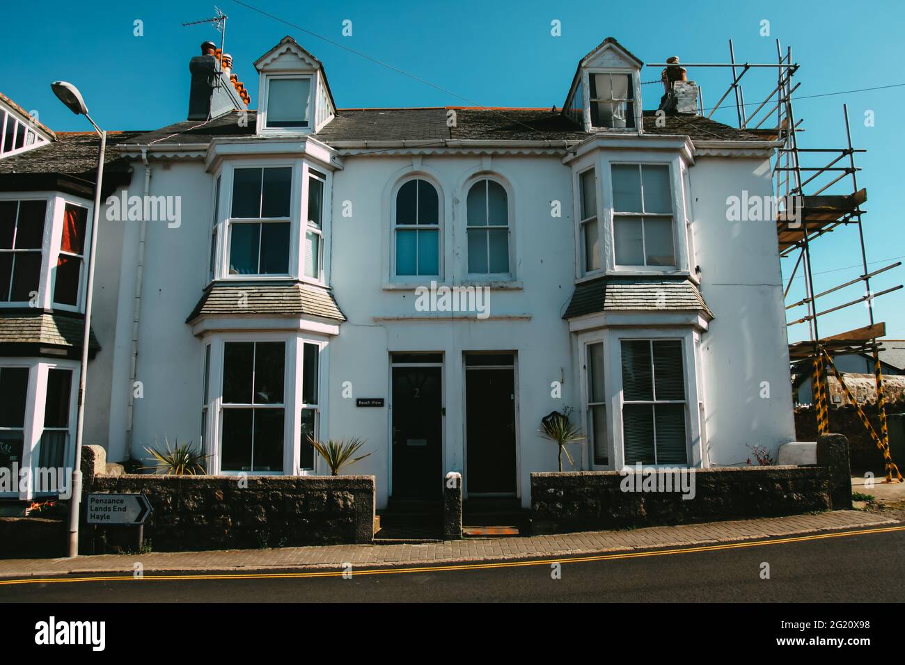 Cornish terrace houses on corner of Porthmeor Hill and Alexandra Road